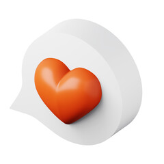 Speech bubble with red heart high quality 3D render illustration icon for social media app or Valentine's Day gift concept.