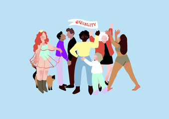 égalité diversité manifestation personnes hommes  femmes enfants ensemble tous égaux