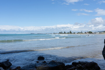 Long stretch of beach along Waihi Beach foreshore