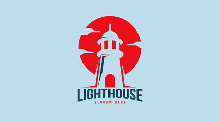 Lighthouse Logo Design Concept Template Vector. Lighthouse Tower Logo Template Vector