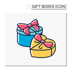 Presents color icon. Gift case with ribbon, top view.Holiday congratulation, surprise for friends. Holiday offer. Valentine, birthday. Gift box concept. Isolated vector illustration