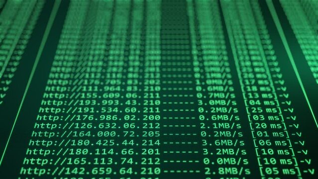 Connection with IP addresses routing. Internet network shell console. Big data. Admin of domain protocol address space. Blockchain and bitcoin nodes. Mining and web 3.0 decentralization concept