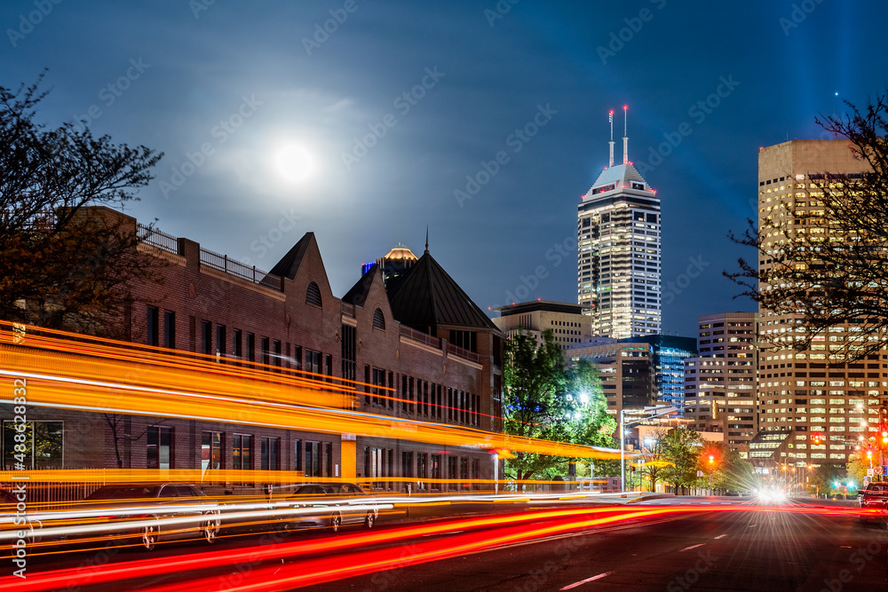 Wall mural A view of downtown Indianapolis during a super moon. 