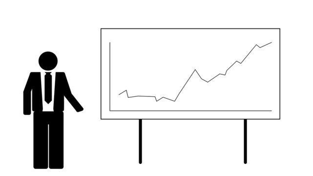 Silueta hombre de negocios presentaci&oacute;n objetivos resultados