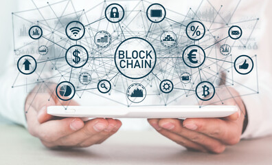 Blockchain technology and network connection. Cryptocurrency. Fintech. Digital finance