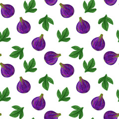 Purple and red fig watercolor seamless pattern. Whole and half fig hand drawn repeated illustration. Geometrical diagonal pattern