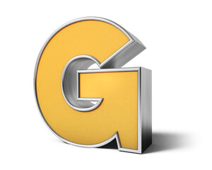 Golden G 3d. 3D render of Gold font isolated on white background. 3D rendering. 3D illustration. A to Z Text
