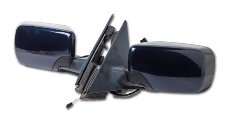 Close-up on a side mirrors from a car for repair and replacement after an accident in a workshop. Auto service industry. Spare parts catalog.