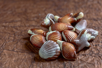 Assorted milk chocolate close up.