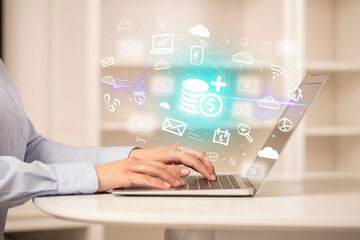 Businessman working on laptop with new business concept