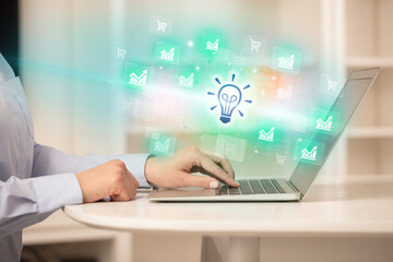 Businessman working on laptop with new business