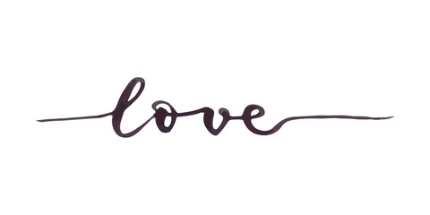 Handwritten love word. Black color. Marker lettering. Vector illustration, flat design