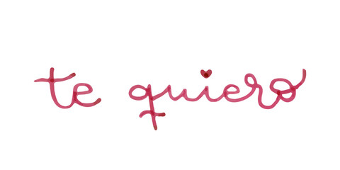 Handwritten love word. I love you in Spanish: "Te quiero". Marker lettering. Vector illustration, flat design