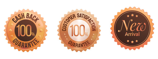 Bronze Orange Marketing Badge - Cash back guarantee, Satisfaction, New Arrival