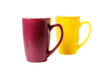 Red and yellow cups on a white background.