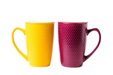 Red and yellow cups on a white background.