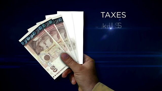 Bulgaria Leva paper note holding. Fan of BGN banknotes in hand. Metaphor concept of income loss, cost of live, tax, credits and money decline.