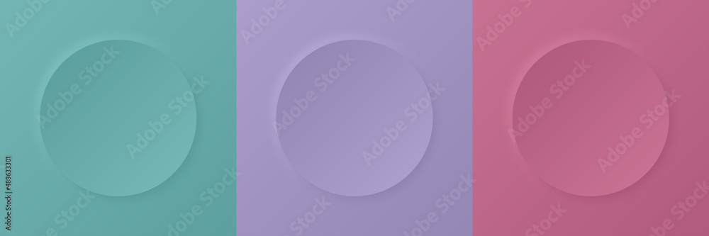 Aufkleber abstract 3d circle frame. set of green, purple, and pink border with shadow for cosmetic product. te