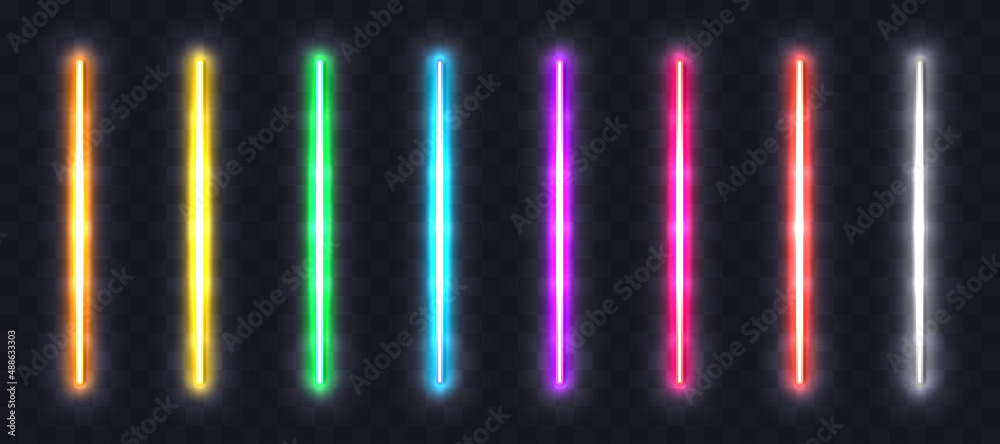 Aufkleber neon light tubes set. colorful glowing halogen or led light lamps. realistic neon illuminated lines,
