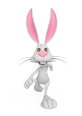 rabbit cartoon is running fast on front view