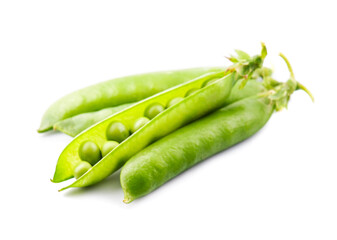 Green peas pod on white backgrounds.