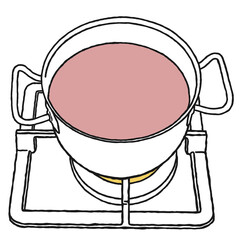 A simple drawing of a compote pot on a gas stove