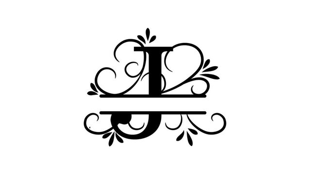 Letter J. Animated logo. Monogram, split letter J. Vintage style, twigs and leaves appear beautifully at the logo. Letter on a transparent background. You can insert a logo on any of your videos
