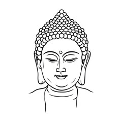 Buddha's head vector line art on white background 