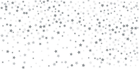 Silver star confetti. Falling stars on a white background. Illustration of flying shining stars. Decorative element. Suitable for your design, postcards, invitations, gift, vip.