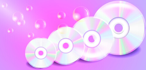 Pink abstract background  with CDs and bubbles