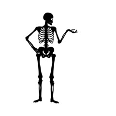 Silhouette human skeleton showing or introducing. Symbol Halloween.