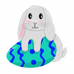 Vector hand drawn easter illustration with cute bunny, eggs on white bacground