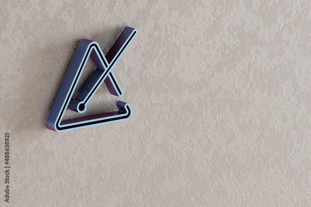 Poster Music Triangle icon. Beautiful Blue Music Triangle symbol icons on wall bright background. 3d rendering illustration. Background pattern for design...