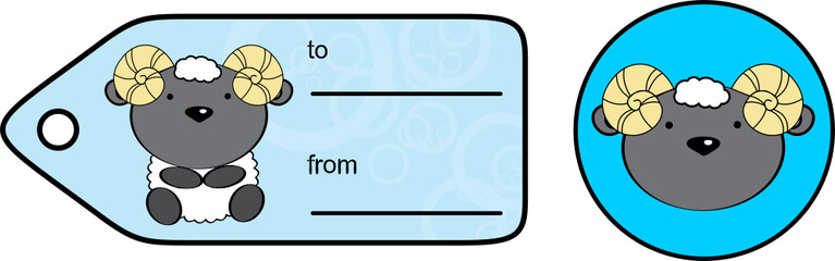 baby little ram cartoon giftcard sticker collection illustartion in vector format