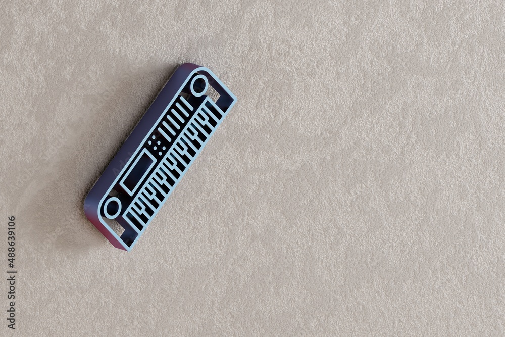 Poster long synthesizer icon. beautiful blue long synthesizer symbol icons on wall bright background. 3d re