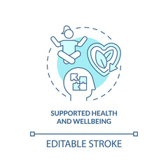 Obraz premium Supported health and wellbeing turquoise concept icon. Mental wellness abstract idea thin line illustration. Isolated outline drawing. Editable stroke. Arial, Myriad Pro-Bold fonts used