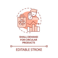 Small demand for circular products terracotta concept icon. Economic development abstract idea thin line illustration. Isolated outline drawing. Editable stroke. Arial, Myriad Pro-Bold fonts used