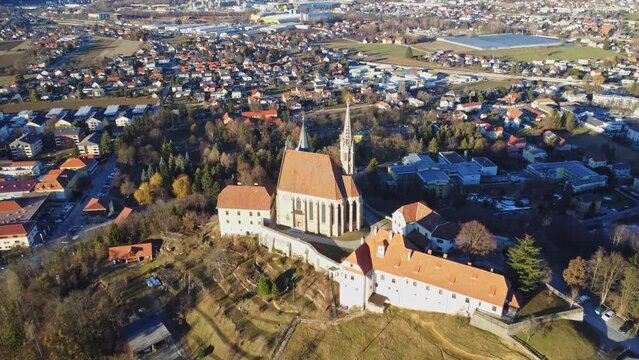 Aerial view of the church in Judendorf Stra&szlig;engel near Graz in Austria	