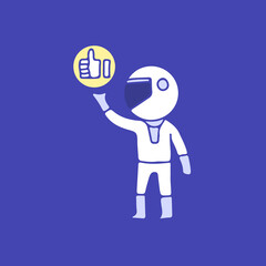 Astronaut with like button, illustration for t-shirt, sticker, or apparel merchandise. With retro cartoon style.
