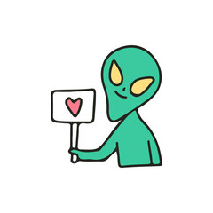 Alien showing love sign, illustration for t-shirt, sticker, or apparel merchandise. With retro cartoon style.