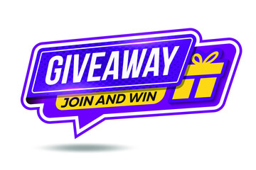 Giveaway banner announcement with a gift box with a prize to the winner on social networks. Offer an award in the competition, vector illustration.
