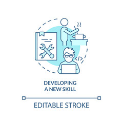 Developing new skill turquoise concept icon. Lifelong learning examples abstract idea thin line illustration. Isolated outline drawing. Editable stroke. Arial, Myriad Pro-Bold fonts used