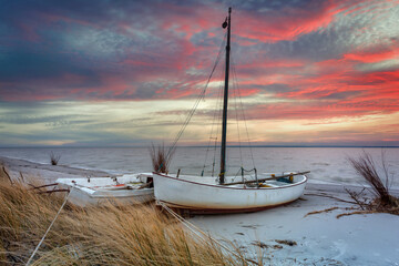 Beautiful beach of the Baltic Sea at sunset in Kuznica, Hel Peninsula. Poland