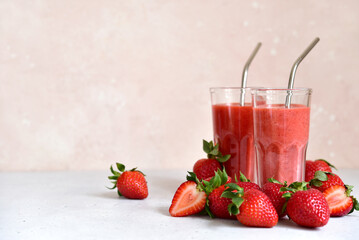 Fresh strawberry smoothie in a glasses/