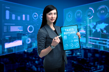 Business, Technology, Internet and network concept. Young businessman working on a virtual screen...
