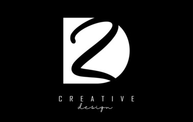 Black and white DZ Letters logo with negative space. Letters D and Z with geometric and handwritten typography.