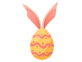Happy Easter greeting card with egg and bunny ears. Rabbit character for greeting card. Cartoon vector illustration