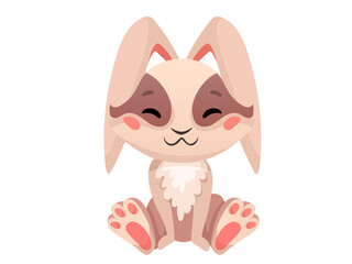 Cute cartoon rabbit or bunny. Funny hare for Easter banners and greeting cards. Vector illustration isolated on white background