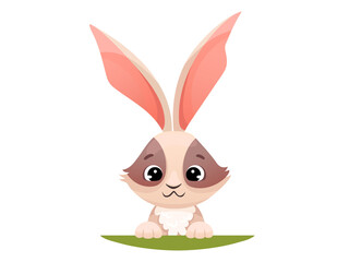 Cute cartoon rabbit or bunny. Funny hare for Easter banners and greeting cards. Vector illustration isolated on white background