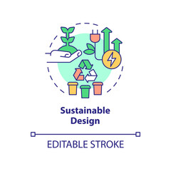 Sustainable design concept icon. Principles of city infrastructure regulation abstract idea thin line illustration. Isolated outline drawing. Editable stroke. Arial, Myriad Pro-Bold fonts used